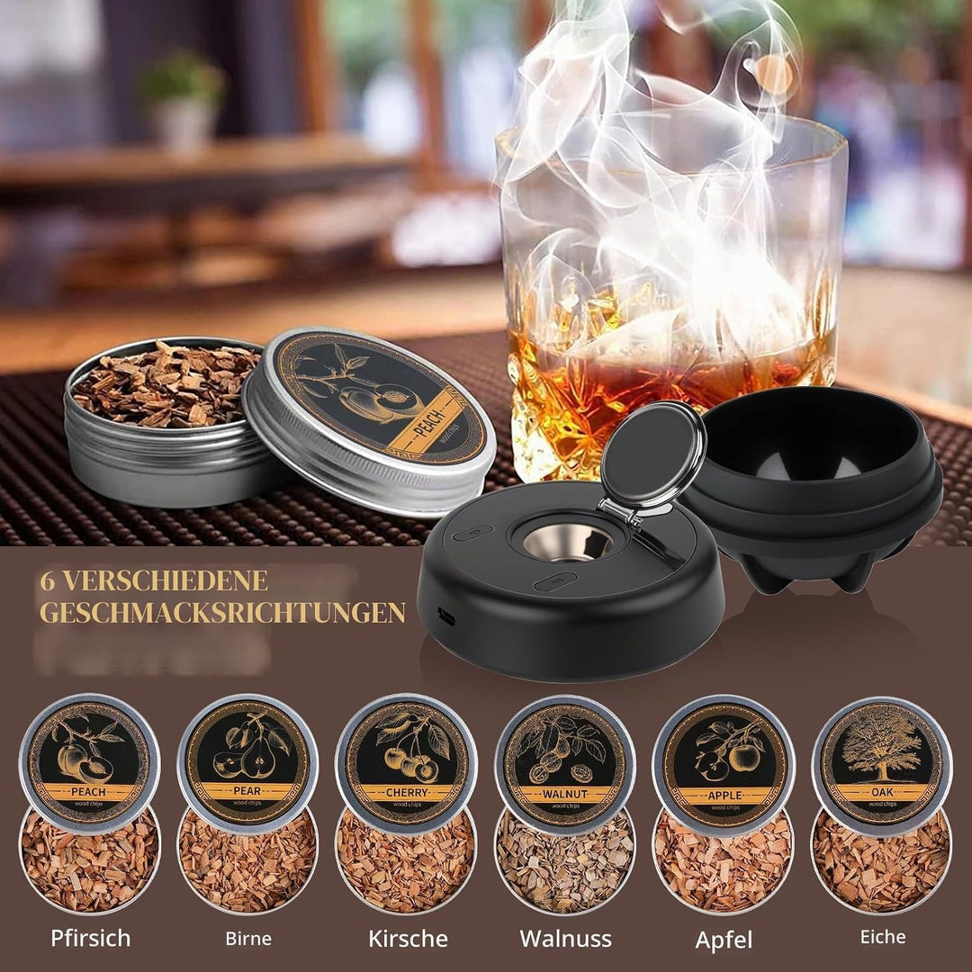 Whisky Smoker Set,Wiederaufladbarer Cocktail Smoker Kit mit 6 Flavors Holzspänen,RGB Licht,für Whisk
