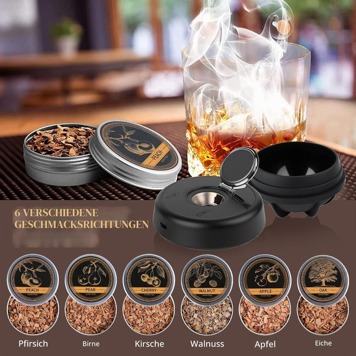 Whisky Smoker Set,Wiederaufladbarer Cocktail Smoker Kit mit 6 Flavors Holzspänen,RGB Licht,für Whisk