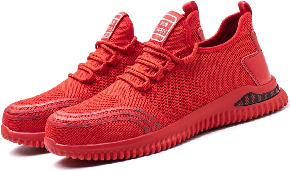 Sicherheitsschuhe Herren Damen S3 Leicht Sommer Arbeitsschuhe Schutzschuhe mit Stahlkappe, 46 EU Rot