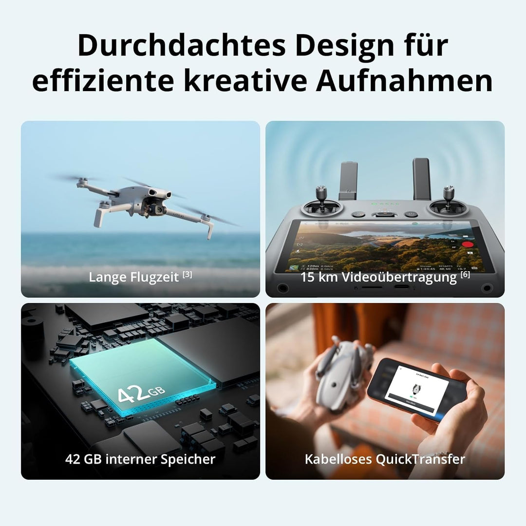DJI Mini 3 Fly More Combo (DJI RC) – Leichte und faltbare mini-Kameradrohne mit 4K HDR-Video, 3 Batt