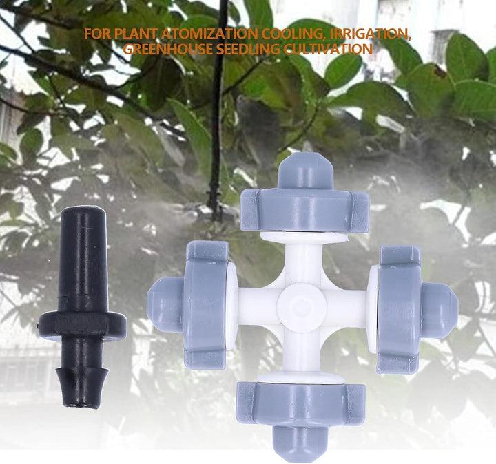 50 Set 4 Wege Nebeldüse, Mikro Zerstäuber Sprinkler Kopf, Kunststoff Gartenbewässerungs Tropfsprühdü