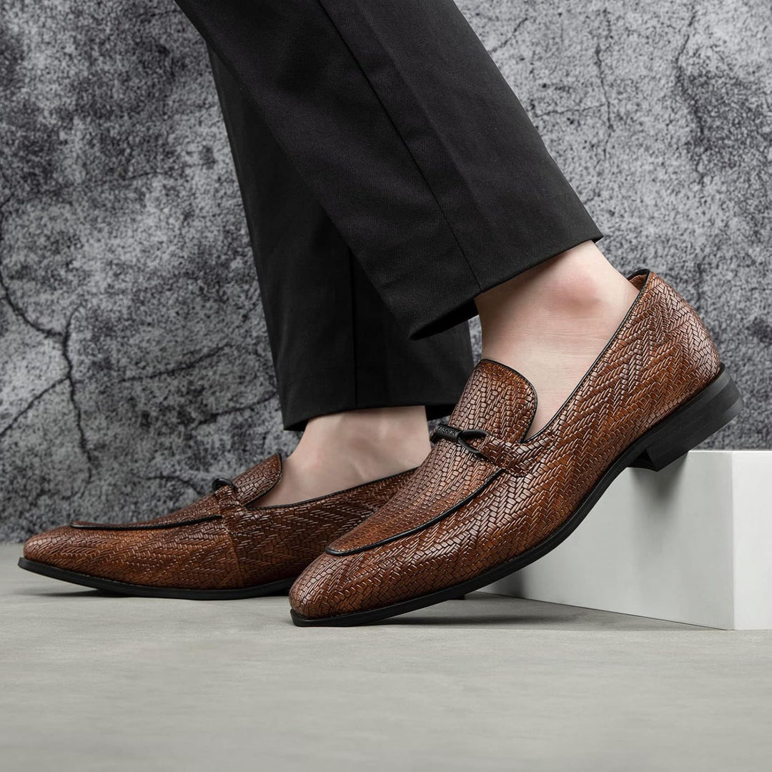 MEIJIANA Herren Mokassins Herren Elegante Schuhe Herren Casual Slip on Anzugschuhe 41 EU Braun 02, 4