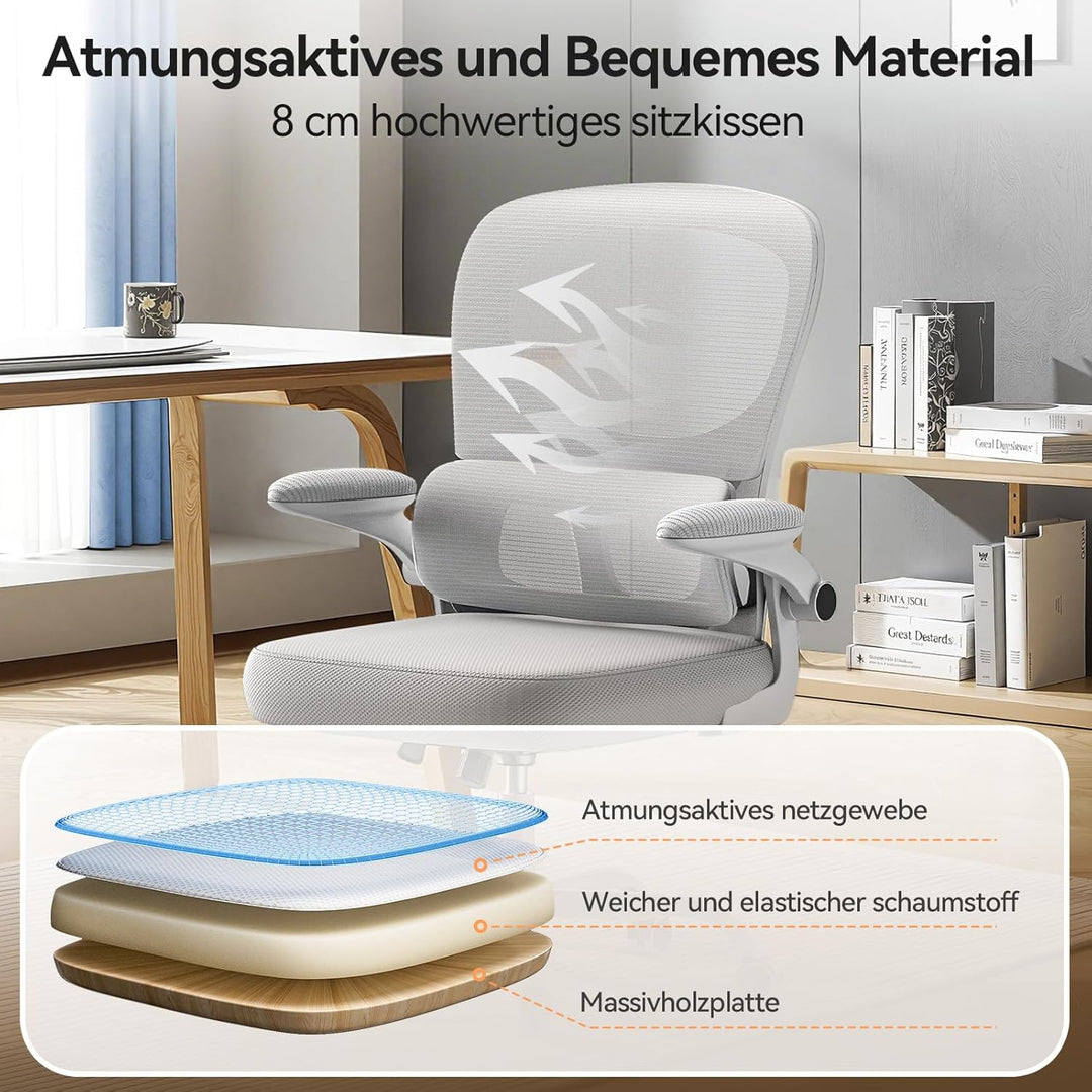 naspaluro Bürostuhl, Ergonomischer Schreibtischstuhl mit Armlehnen, Dynamischer Lordosenstütze, Dreh