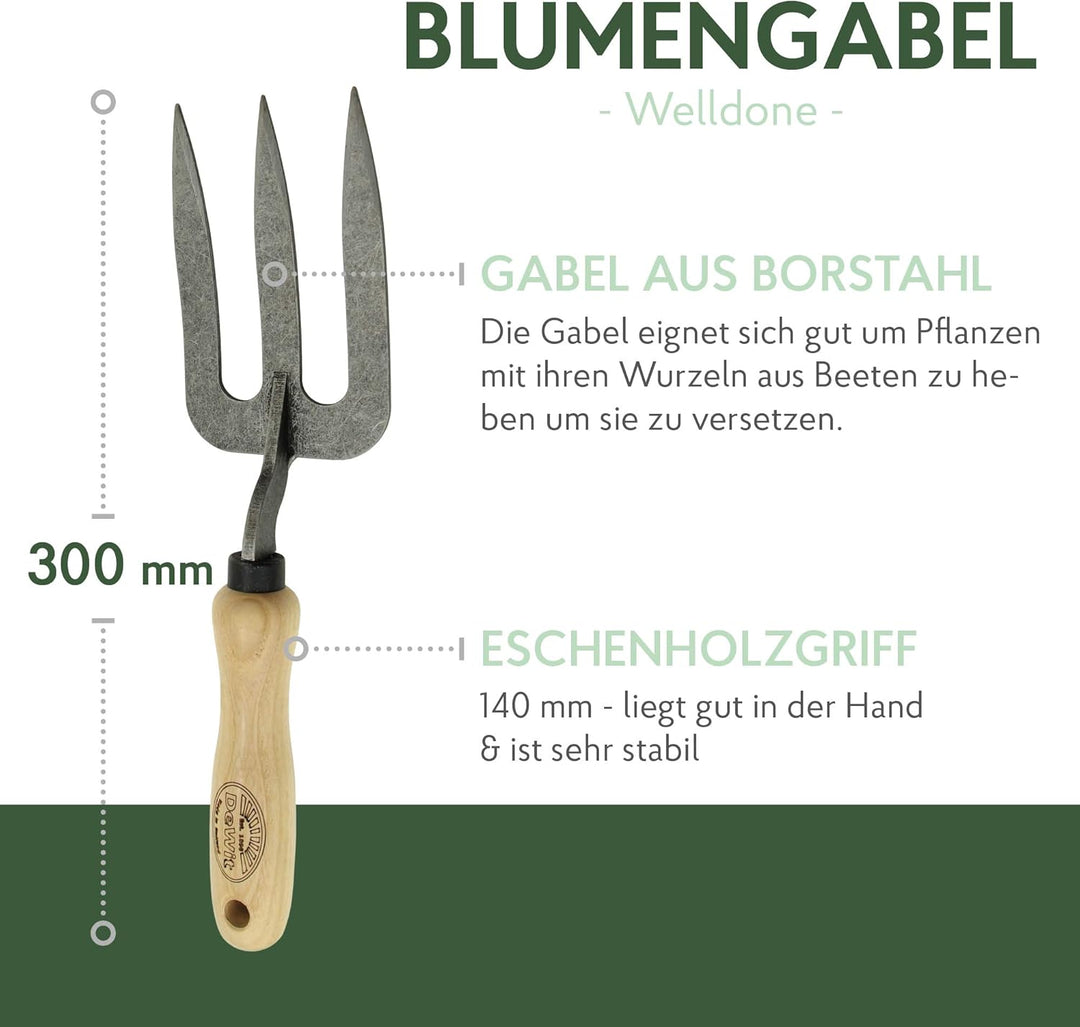 DeWit Blumengabel 'Welldone' 30 cm I Profi Grabegabel aus Borstahl mit FSC®-zertifiziertem Handgriff
