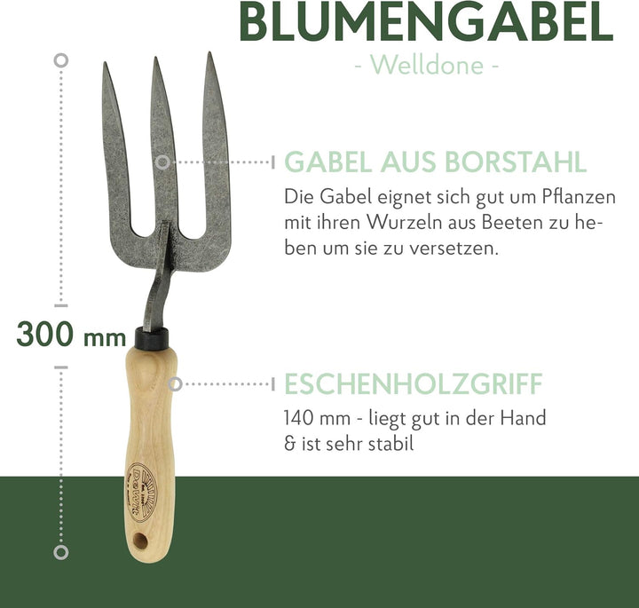 DeWit Blumengabel 'Welldone' 30 cm I Profi Grabegabel aus Borstahl mit FSC®-zertifiziertem Handgriff
