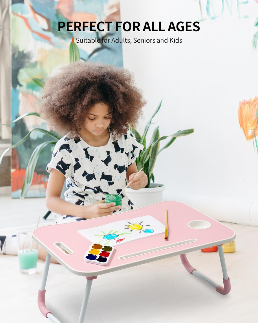 Faltbarer Laptoptisch, tragbarer Schossschreibtisch, Betttisch, Laptopständer mit Getränkehalter & T