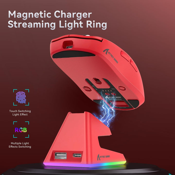 ATTACK SHARK X6 49g Superlight Mouse with Magnetic Charging Dock, PixArt PAW3395 Gaming Sensor, BT/2