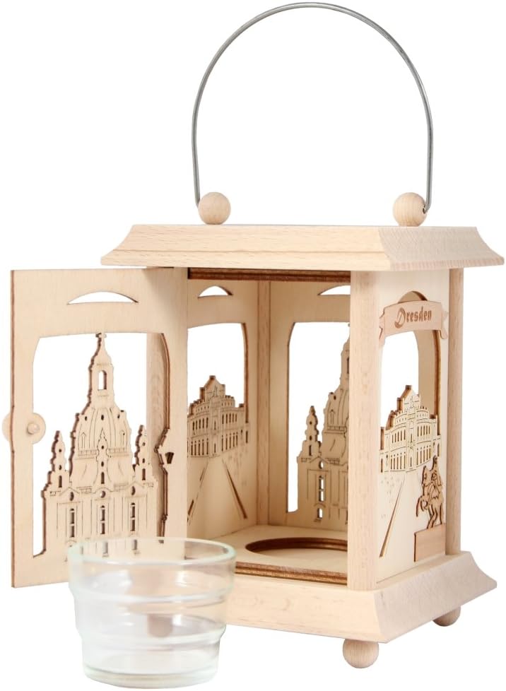 Drechslerei Kuhnert Tischlaterne/Teelichthalter - Motiv: Dresden aus Edelholz - Masse: 11,5 x 11,5 x