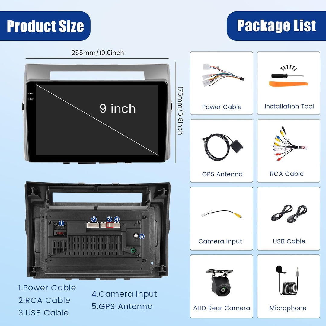[4G+128G] Inefala Android 15 Autoradio für Tpyota Verso mit Wireless Carplay Android, 9 Zoll Touchsc