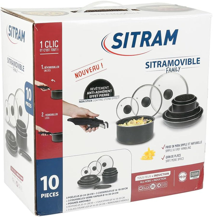 Sitram 713499 Kochgeschirr, Aluminium, 10-teilig: 3 Pfannen Ø 20,24,28 cm + 3 Töpfe Ø 16,18,20 cm +