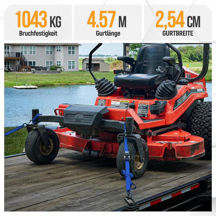 FORTEM Spanngurte, 1043 kg Bruchfestigkeit, 4 x 4,57 m Spanngurte mit Ratsche - 4 Weiche Zurrschlauf