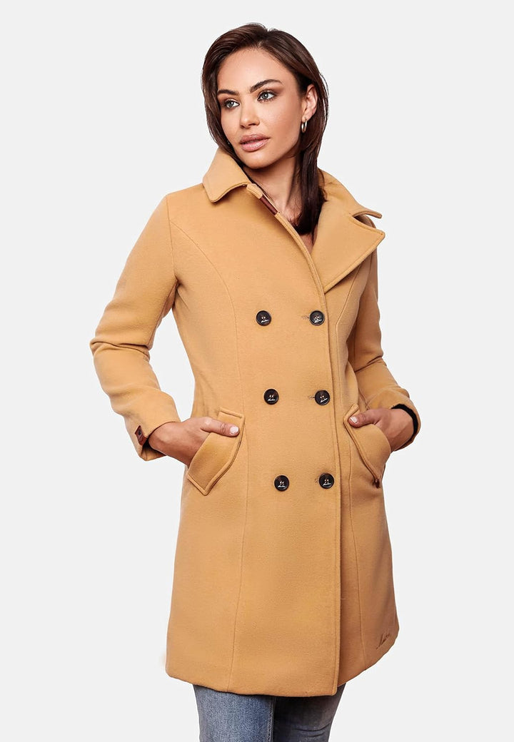 MARIKOO Damen Wollmantel Langer Trenchcoat mit Reversekragen Nanakoo XS-XXL S Braun, S Braun