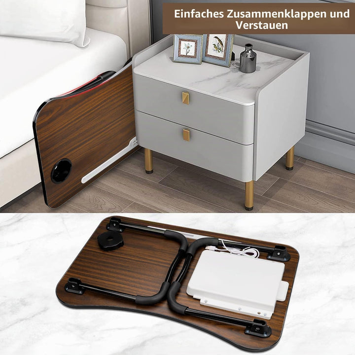 A3A ACADGQ Laptoptisch, Laptop Betttisch Klappbar, Bett Tisch mit 4 USB Ladeanschluss, Schublade, Ta