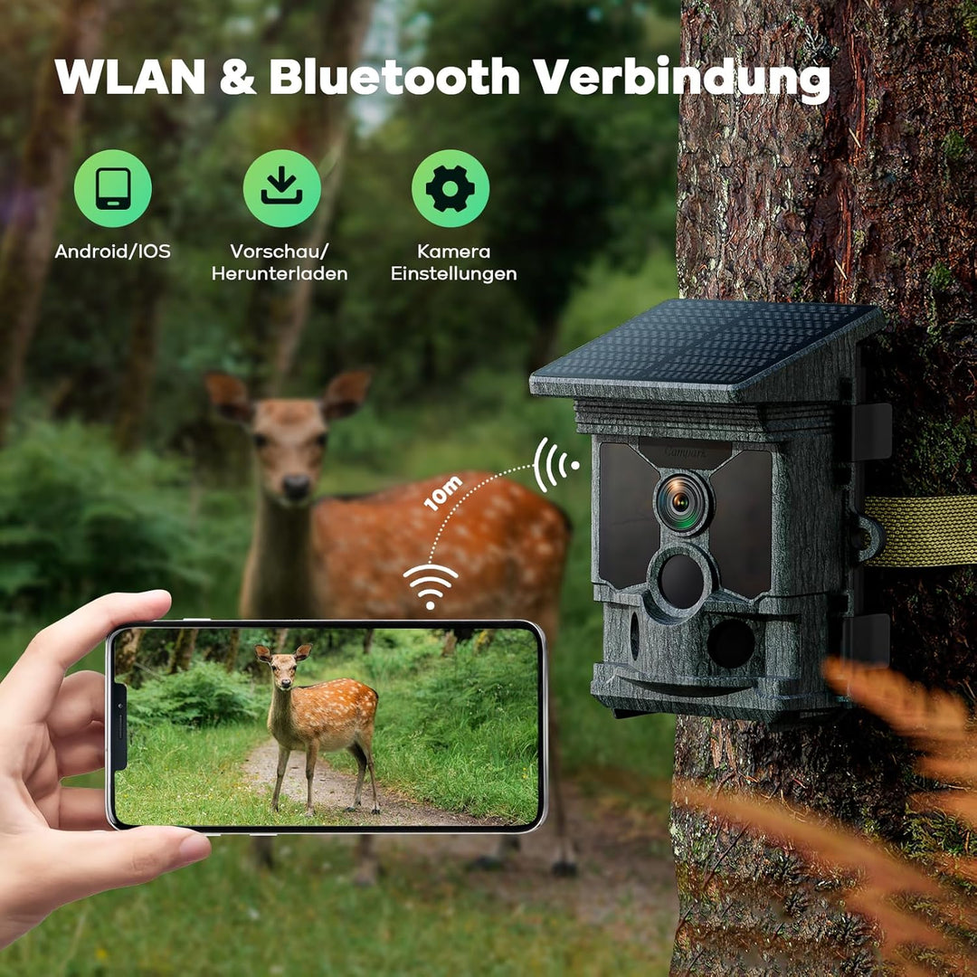 VOOPEAK Wildkamera WLAN Solar, 4K 30fps 46MP Wildkamera mit Handyübertragung App, Wildtierkamera mit