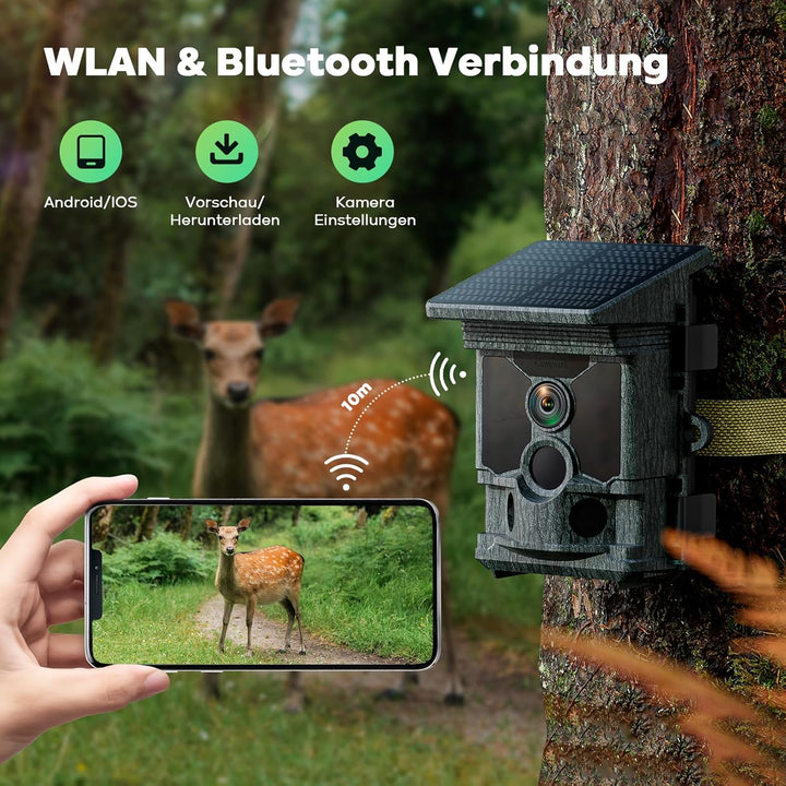 VOOPEAK Wildkamera WLAN Solar, 4K 30fps 46MP Wildkamera mit Handyübertragung App, Wildtierkamera mit