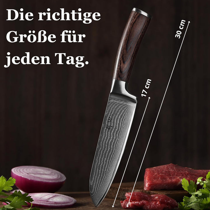 Wakoli EDIB Damastmesser Santoku Messer 17cm Klinge extrem scharf aus 67 Lagen I Damast Küchenmesser