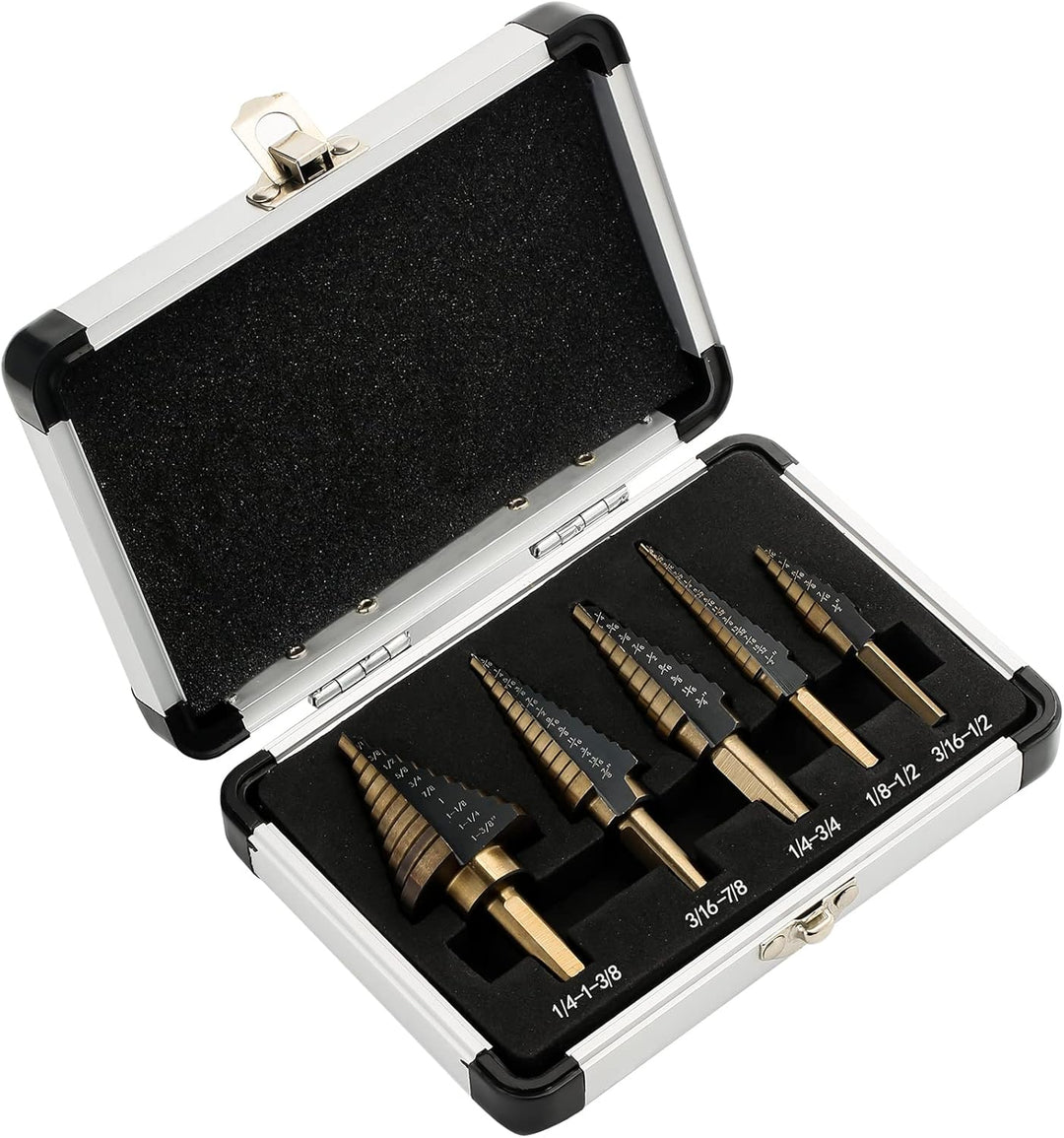 IRONANT Stufenbohrer, 5 Stück, HSS, Titan, Stufenbohrer-Set, 50 Grössen, Hochgeschwindigkeitsstahl,