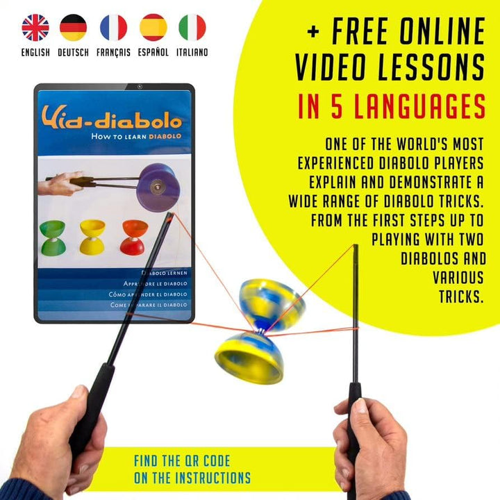 Juggle Dream Jester Diabolo Jonglierset – Fester Achse Profi-Diabolo mit Superglass-Handstäben, Onli
