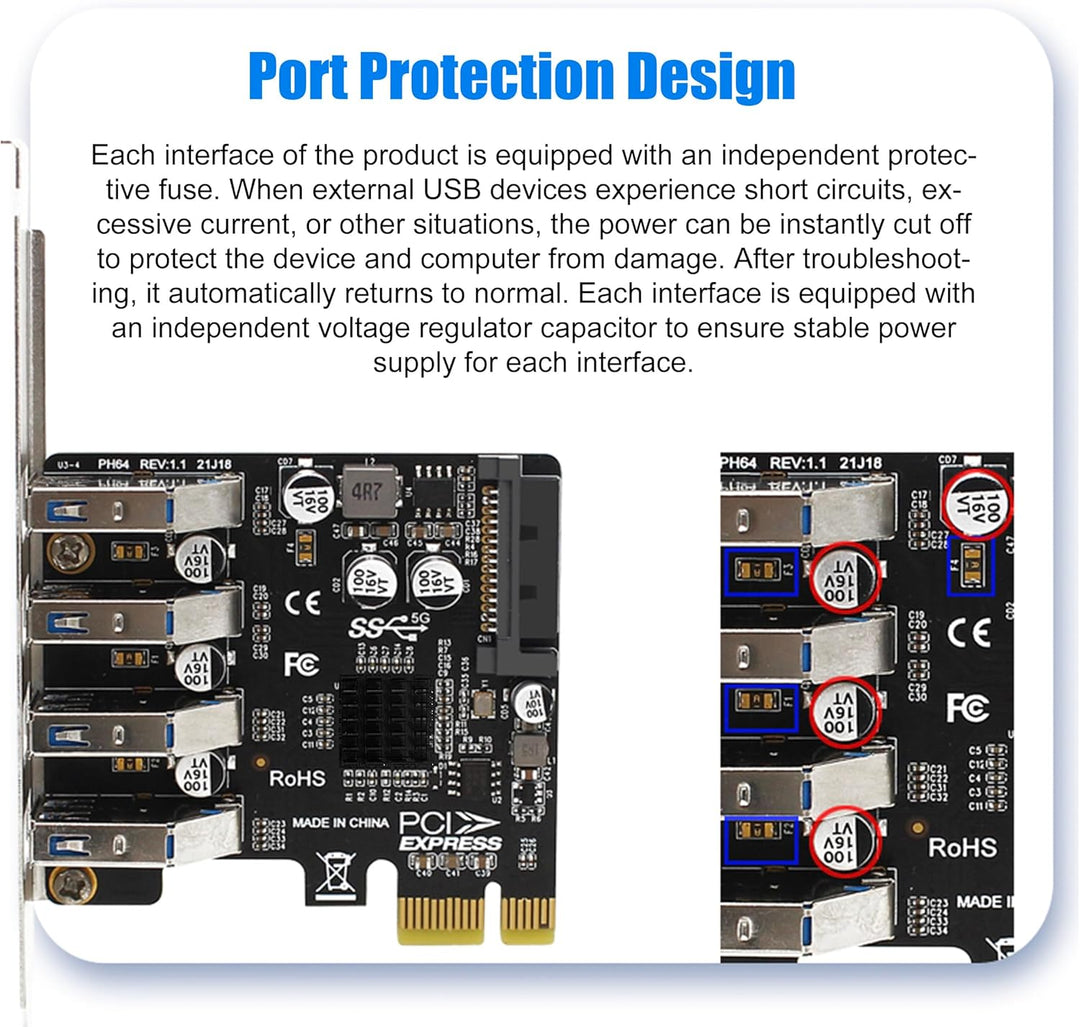 Interne 4-Port PCIe USB-Erweiterungskarte, USB 3.2 Gen 1 (5 Gbit/s), interner Hub-Adapter-Controller