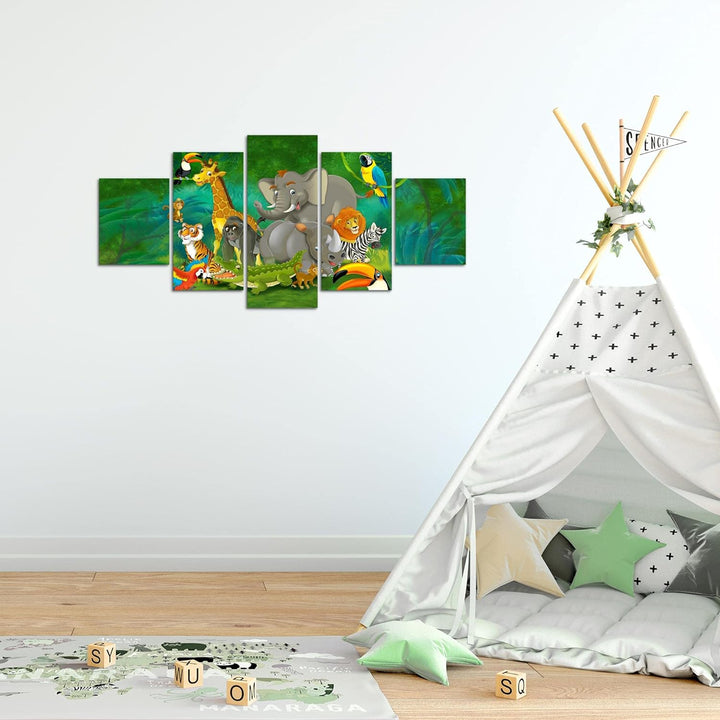 Runa Art Wandbilder Afrika Affen 5 Teilig Bild auf Vlies Leinwand Deko Wohnzimmer Schlafzimmer Kinde