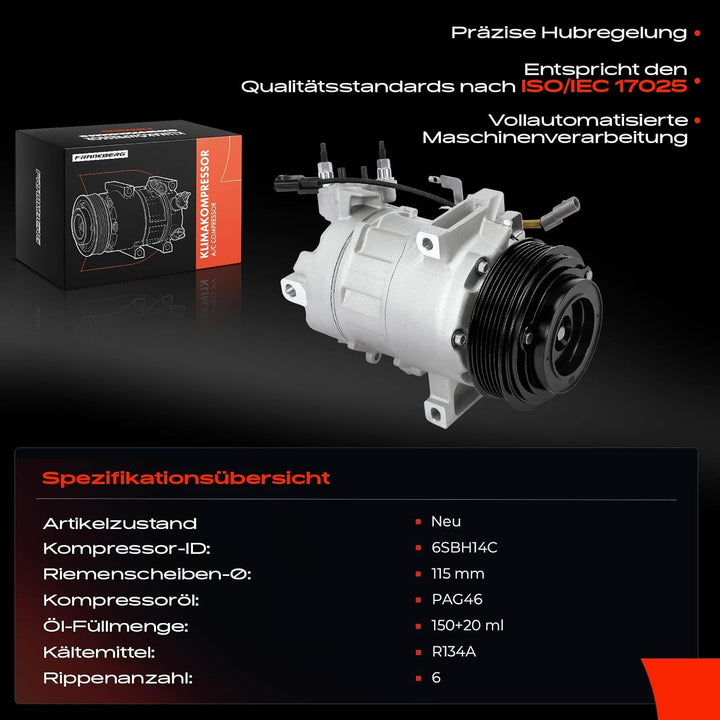 Frankberg Klimakompressor Klimaanlage Kompatibel mit Fluence L3 2.0L Benzin 2010-Heute Replace# 9260