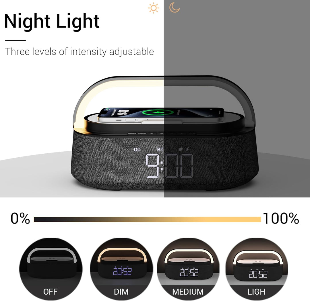 COLSUR Radiowecker Digital mit Wireless Charger, Bluetooth Lautsprecher mit USB-Ladegerät, Smart Wec