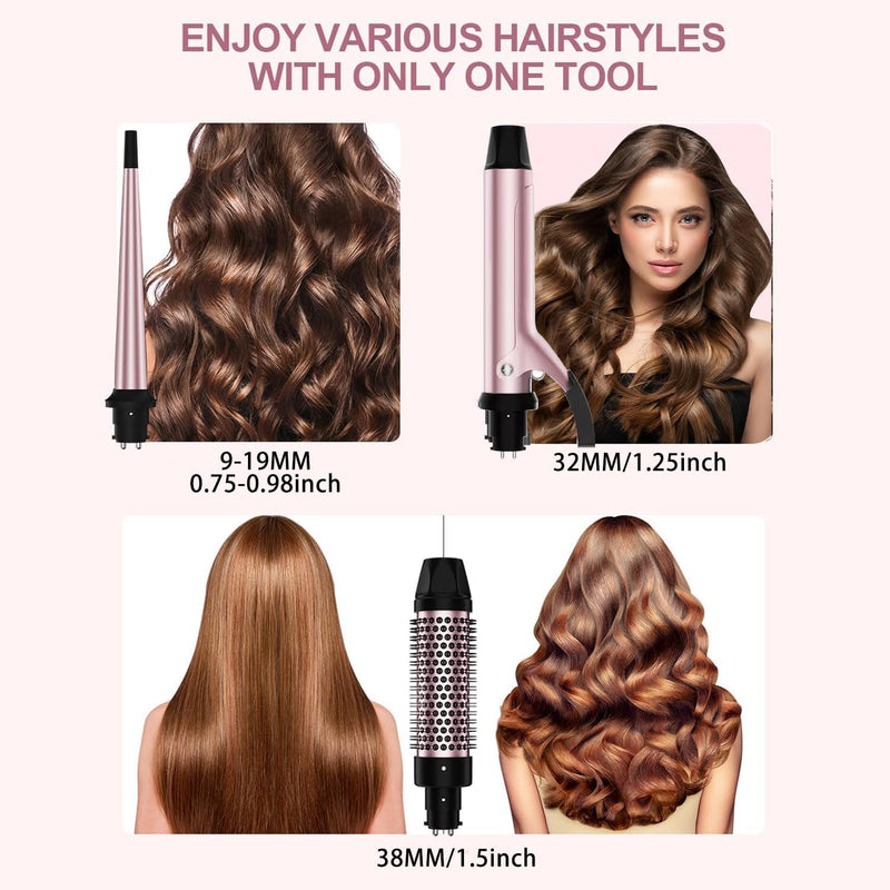Lockenstab Set 3 in 1, DSGKUU Lockenstäbe mit Thermal Brush und Keramik Lockeneisen, Lockeneisen mit
