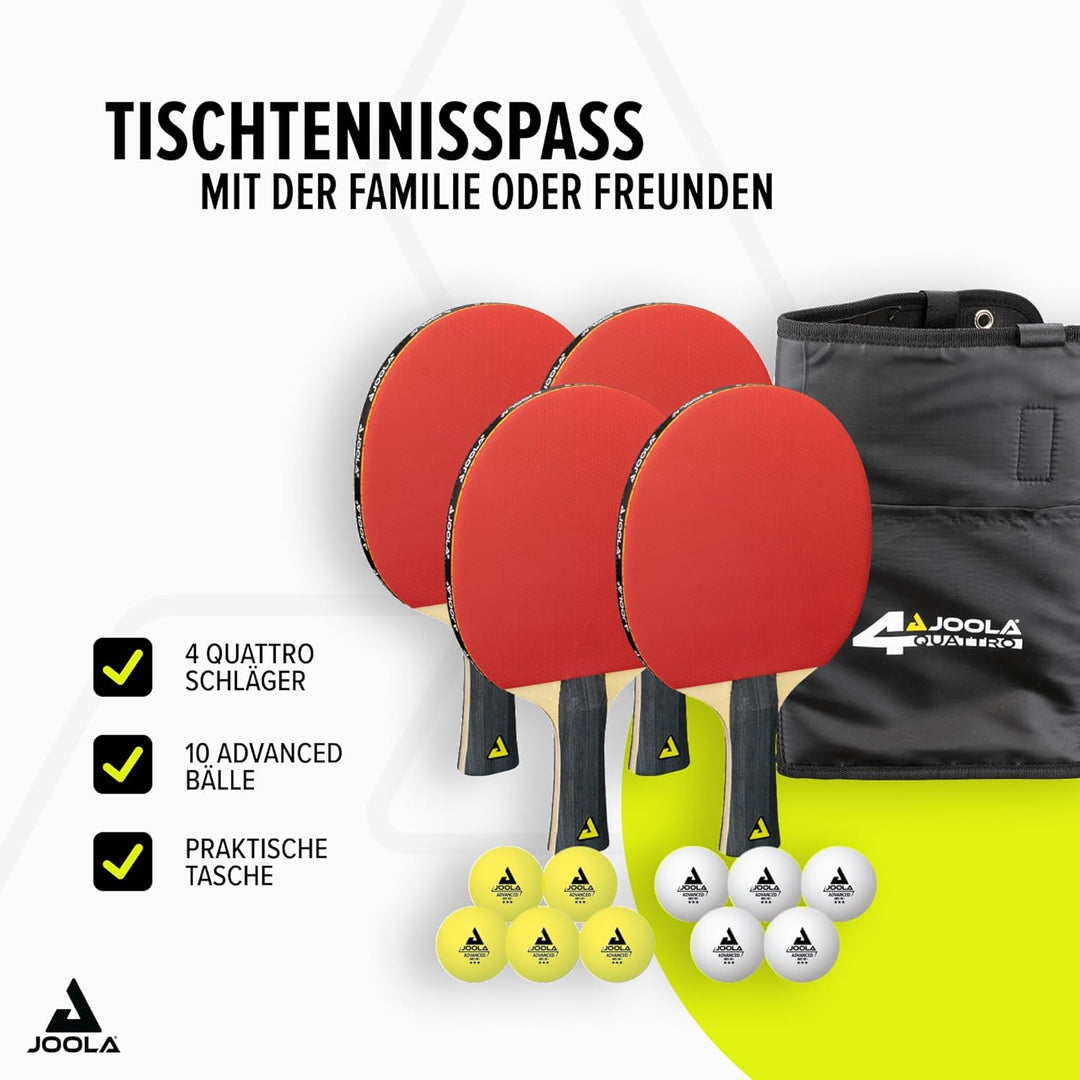 JOOLA Tischtennis-Set Family, Tischtennis-Set mit 4 Tischtennisschlägern, Tischtennisbällen und Trag