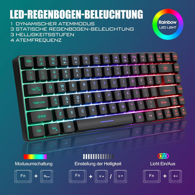 RedThunder K84 Kabelloses Gaming Tastatur und Maus Set, QWERTZ DE Layout, Wiederaufladbare Kompakte,