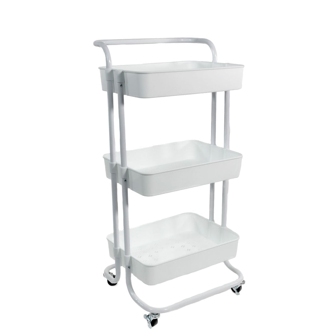 INTIRILIFE Rollwagen mit 3 Ebenen in Weiss - 42 x 37 x 85.5 cm - Servierwagen mit Griff Aufbewahrung