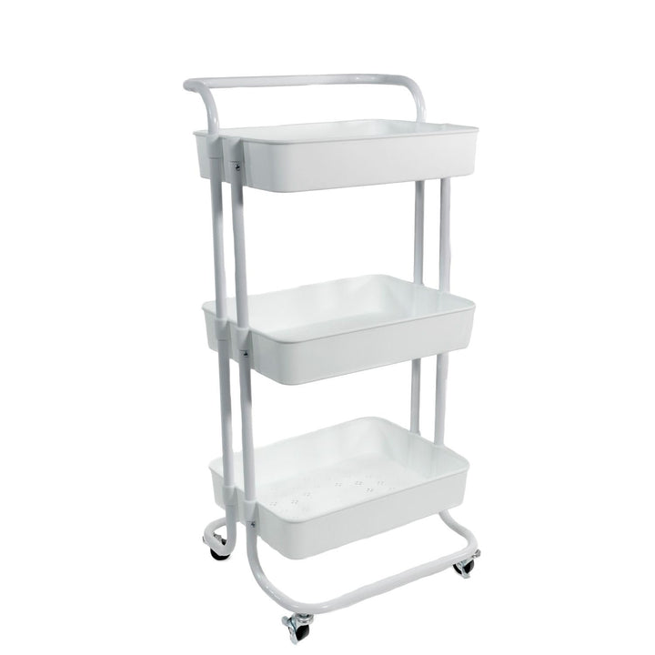 INTIRILIFE Rollwagen mit 3 Ebenen in Weiss - 42 x 37 x 85.5 cm - Servierwagen mit Griff Aufbewahrung