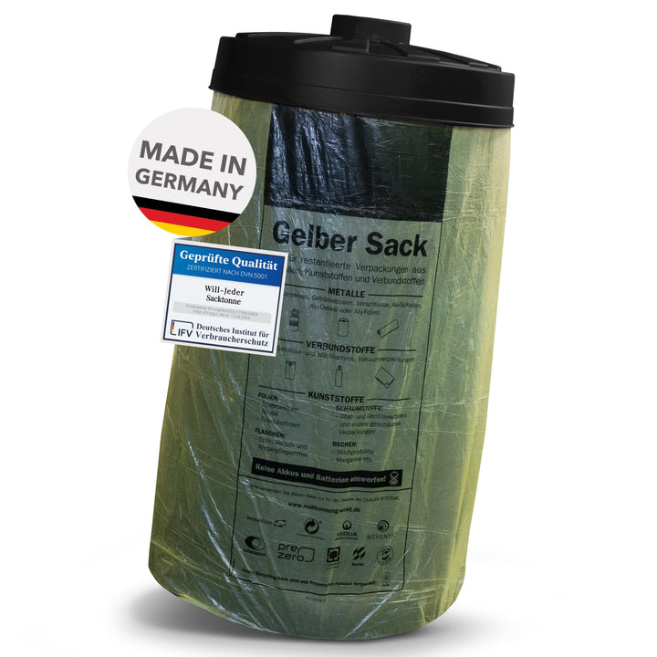 Sacktonne schwarz mit schwarzem Deckel für Gelben Sack Mülleimer Müllsackständer