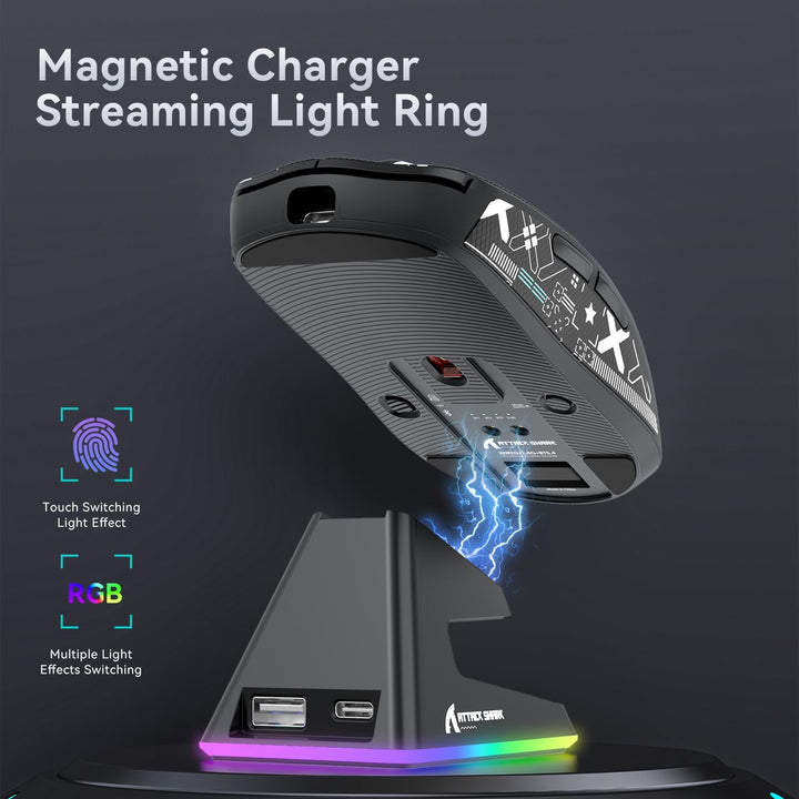 ATTACK SHARK X6 49g SUPERLIGHT Maus mit magnetischer Ladestation, PixArt PAW3395 Gaming-Sensor, BT/2