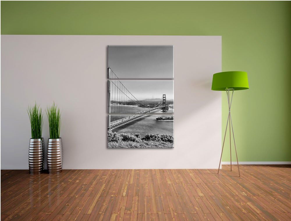 Pixxprint Golden Gate Bridge als Leinwandbild/Grösse: 3 Teilig (120x80) cm/Wandbild/Kunstdruck/ferti