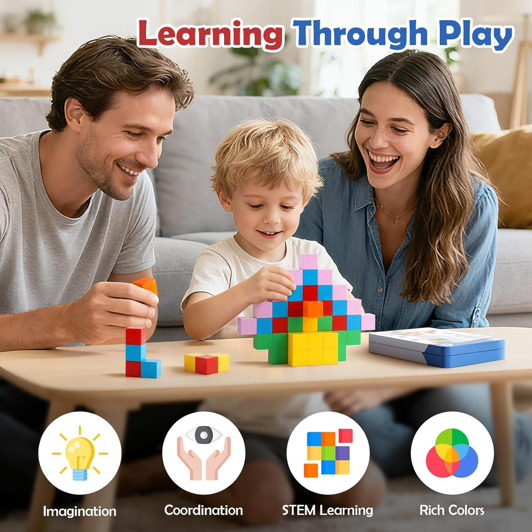 Dreamon Mini Magnetische Bausteine 52PCS Magnetic Building Blocks mit Blechdose Magnetische Baustein