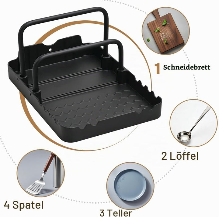 MiOYOOW Topfdeckelhalter, Schneidebretthalter mit Löffelablage, Rutschfester Topfdeckel Pfannen Orga