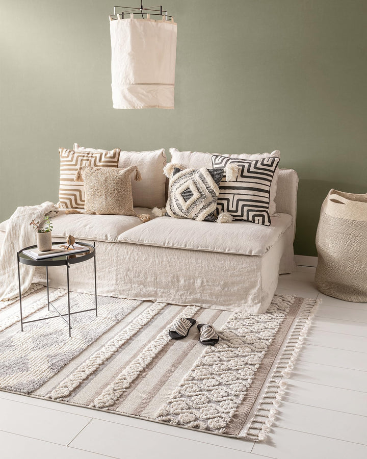 benuta TRENDS Kurzflor Teppich OYO Cream/Grau 200x290 cm - Moderner Teppich für Wohnzimmer 200 cm x