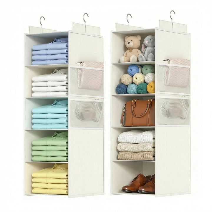 ALLTIDYUP 2 Stück Extra Tiefer Schrank Hängeorganizer – Weiss, 5 Fächer, Kleiderschrank Organizer, S