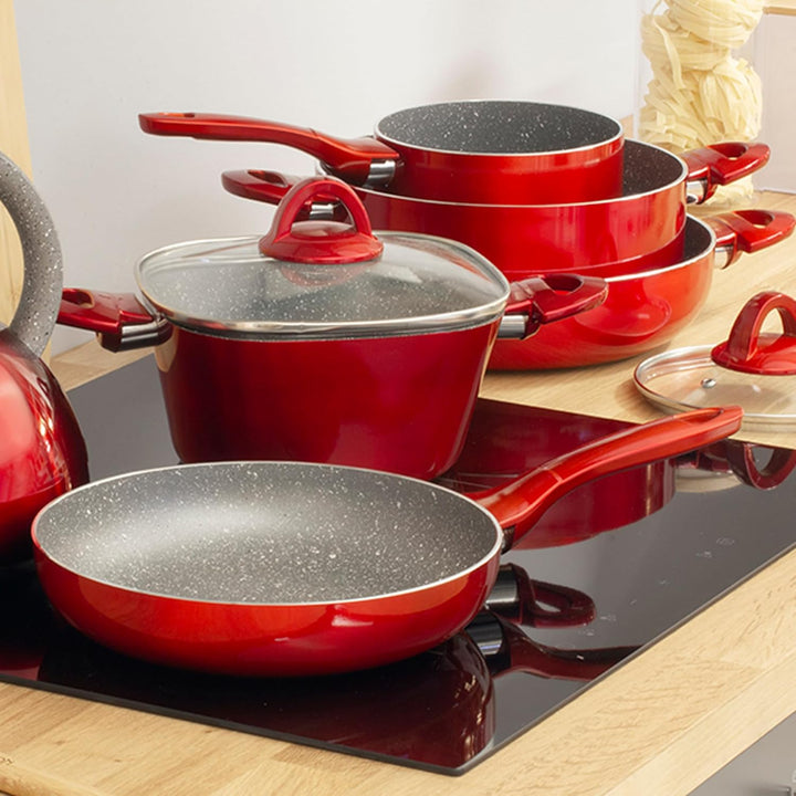AMBITION Topf Alu Kochtopf Antihaftbeschichtet INDUKTION mit Glasdeckel Rot 3 L