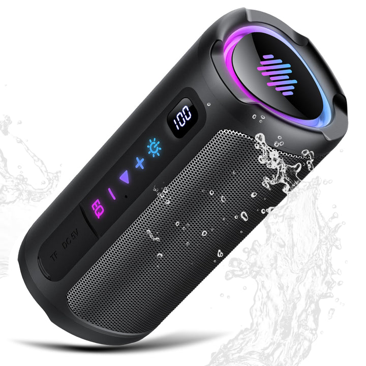 aowoka Bluetooth Lautsprecher mit Licht, 20W tragbare Musikbox, verbesserter Bass, LED-Anzeige, 20 S
