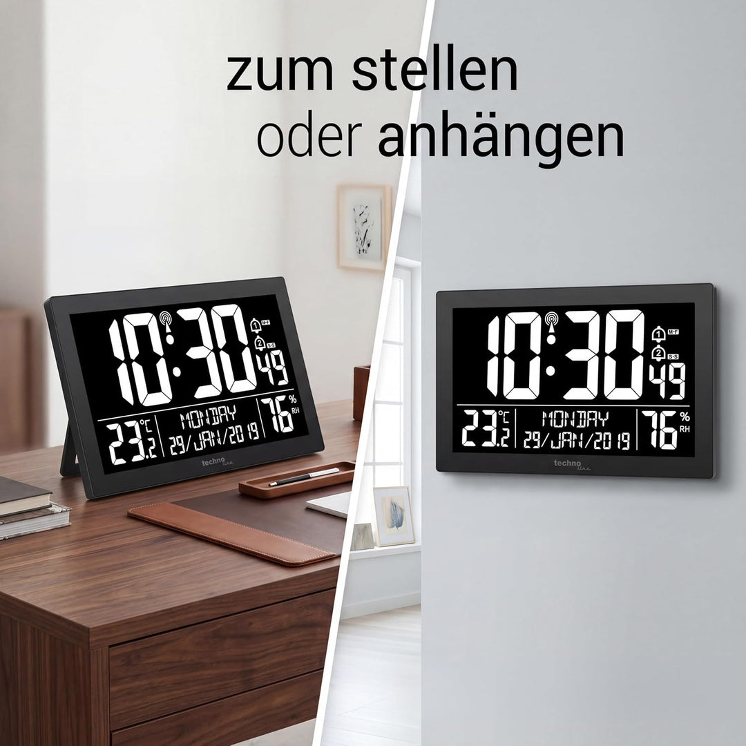 Technoline WS 8017 Funkwanduhr/Tischuhr mit Temperatur, Luftfeutchtigkeit, Datum, Tag, 2 Alarmzeiten