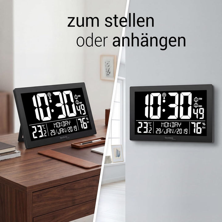 Technoline WS 8017 Funkwanduhr/Tischuhr mit Temperatur, Luftfeutchtigkeit, Datum, Tag, 2 Alarmzeiten