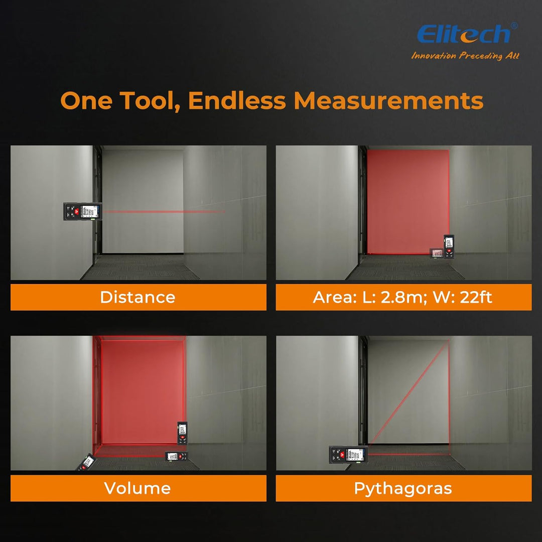 Elitech LDM-50-Series Laser Entfernungsmesser 50m Reichweite, ±2mm Genauigkeit, Flächen-/Volumen-/Py