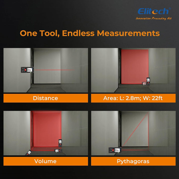 Elitech LDM-50-Series Laser Entfernungsmesser 50m Reichweite, ±2mm Genauigkeit, Flächen-/Volumen-/Py