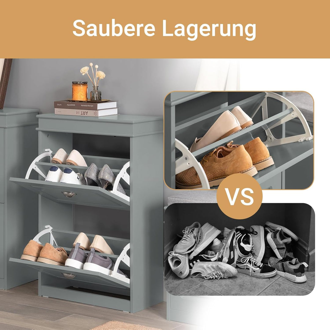 SoBuy Schuhschrank mit 2 Klappen - Schmaler Schuhkipper mit 4 Ablagen, Verstellbares Schuhregal für