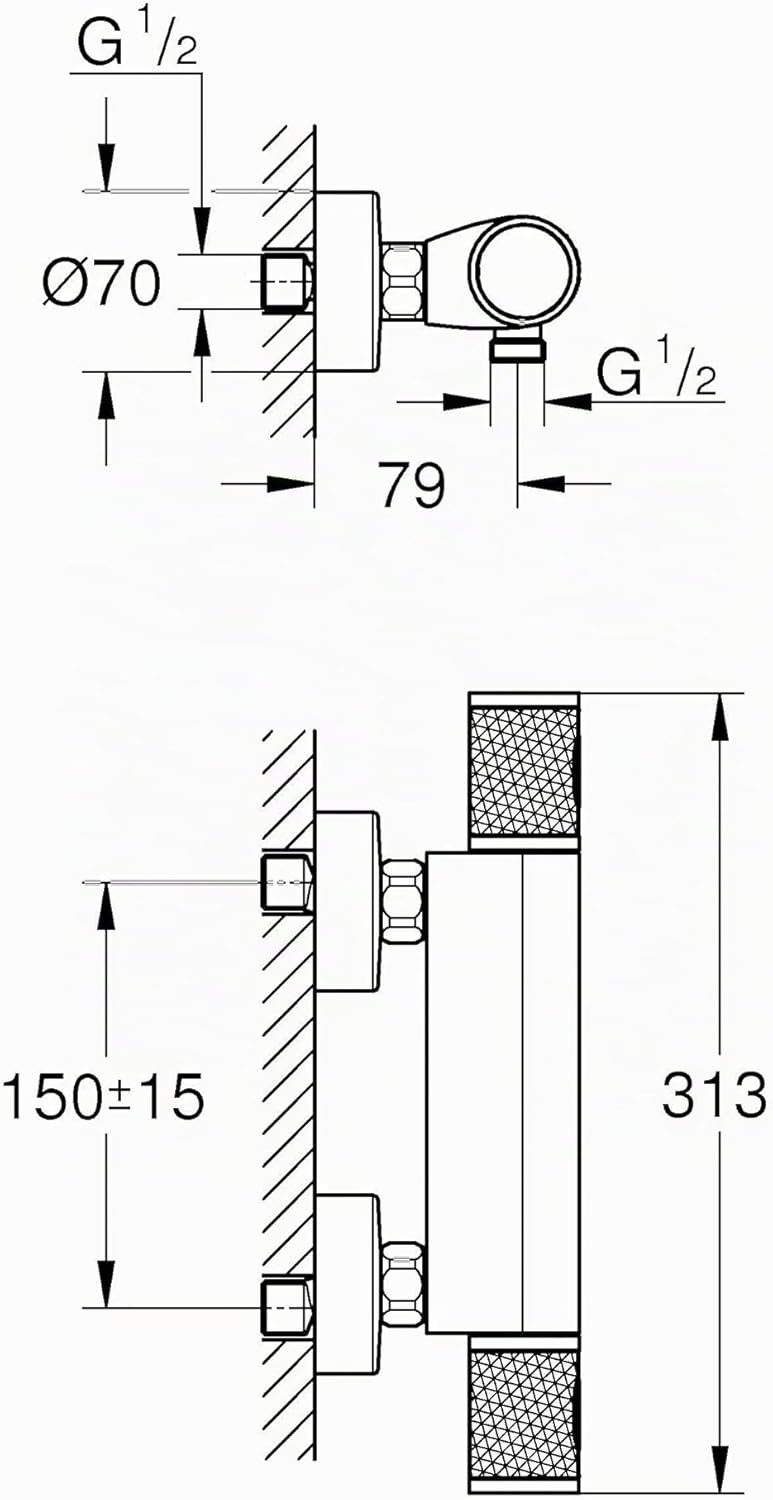 GROHE Precision Feel - Thermostat- Brausearmatur (wassersparend, mit Rändelstruktur, Verbrühschutz,