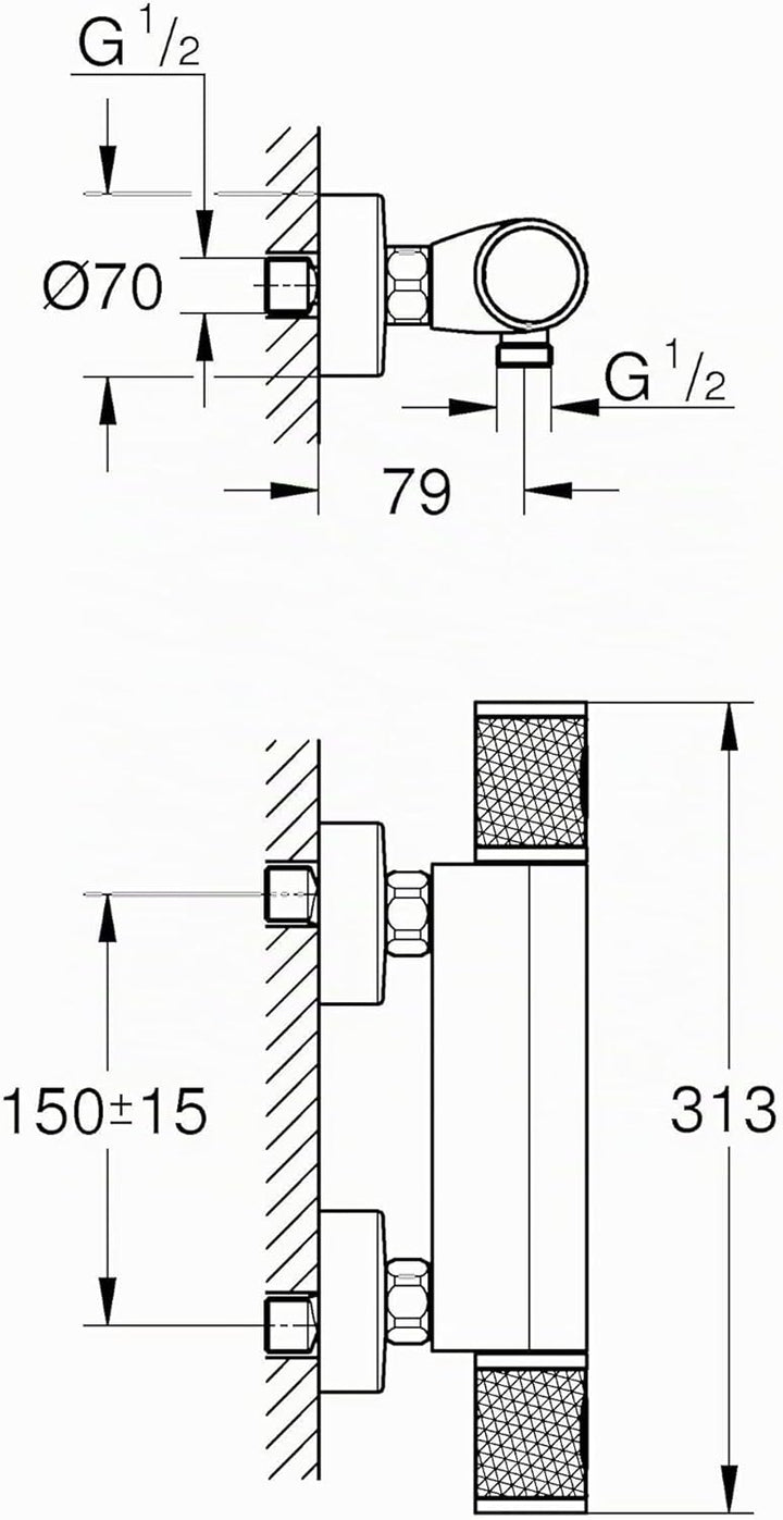 GROHE Precision Feel - Thermostat- Brausearmatur (wassersparend, mit Rändelstruktur, Verbrühschutz,