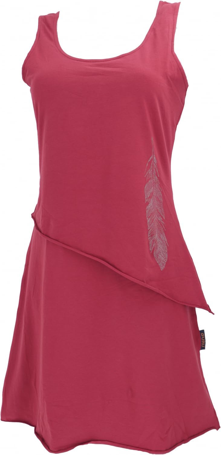 GURU SHOP Minikleid aus Bio-Baumwolle im Lagenlook, ärmelloses Kleid mit Federdruck, Damen 36 Paprik