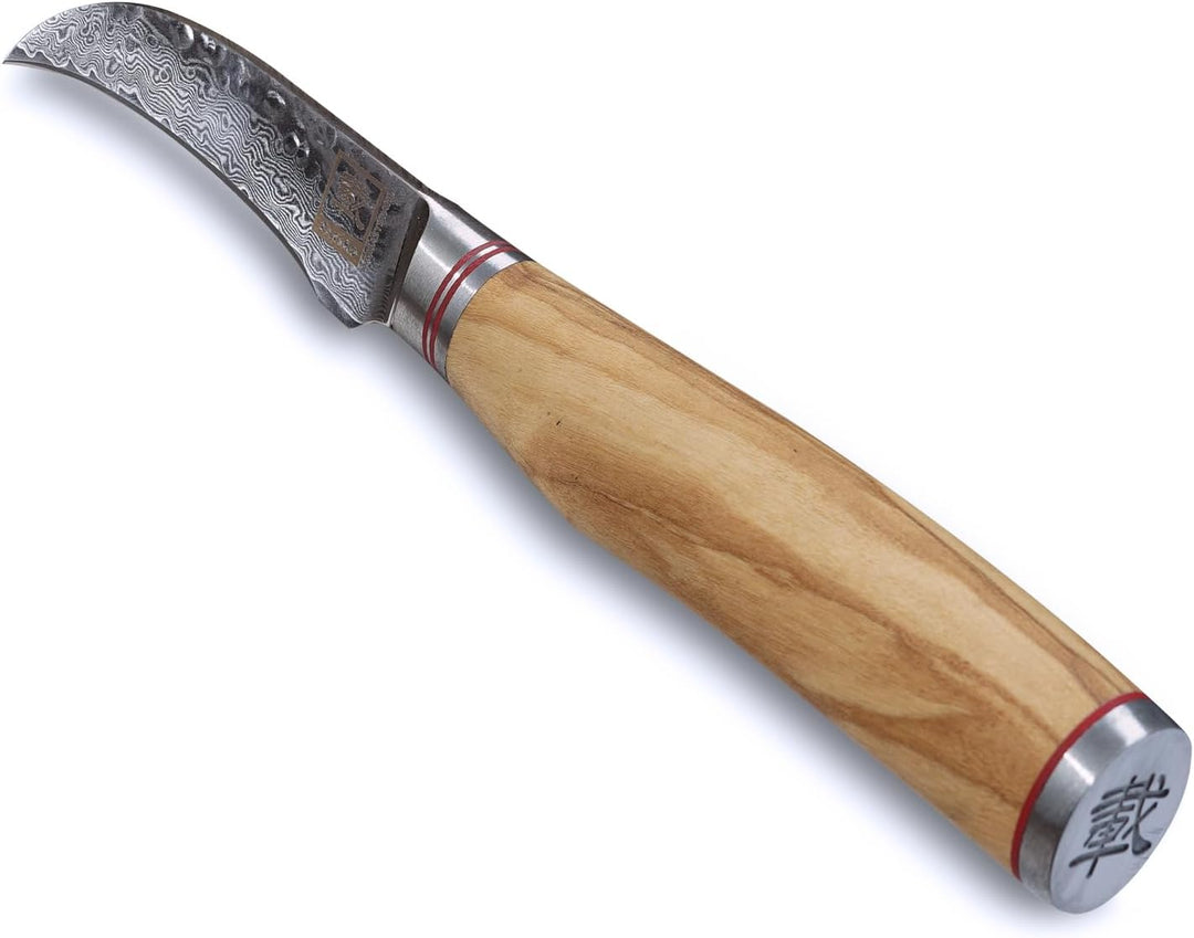 Zayiko Minami Olive Schälmesser 7 cm, 67 Lagen Damaststahl, VG-10-Stahlkern