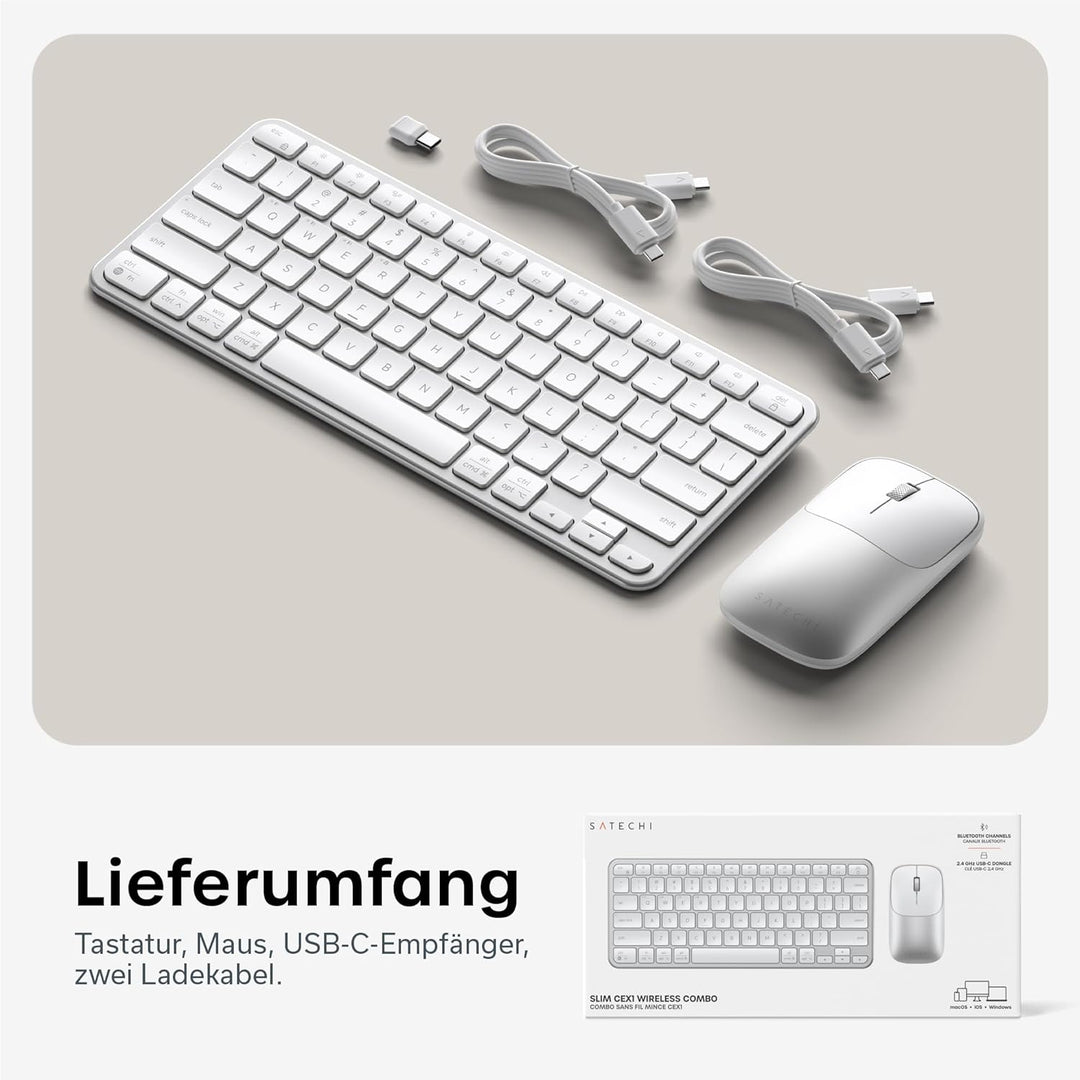 SATECHI Kabelloses Tastatur- &amp; Maus-Set Slim CEX1, Bluetooth Multi-Geräte, mit USB-C-Empfänger, 𝗨𝗦-𝗘